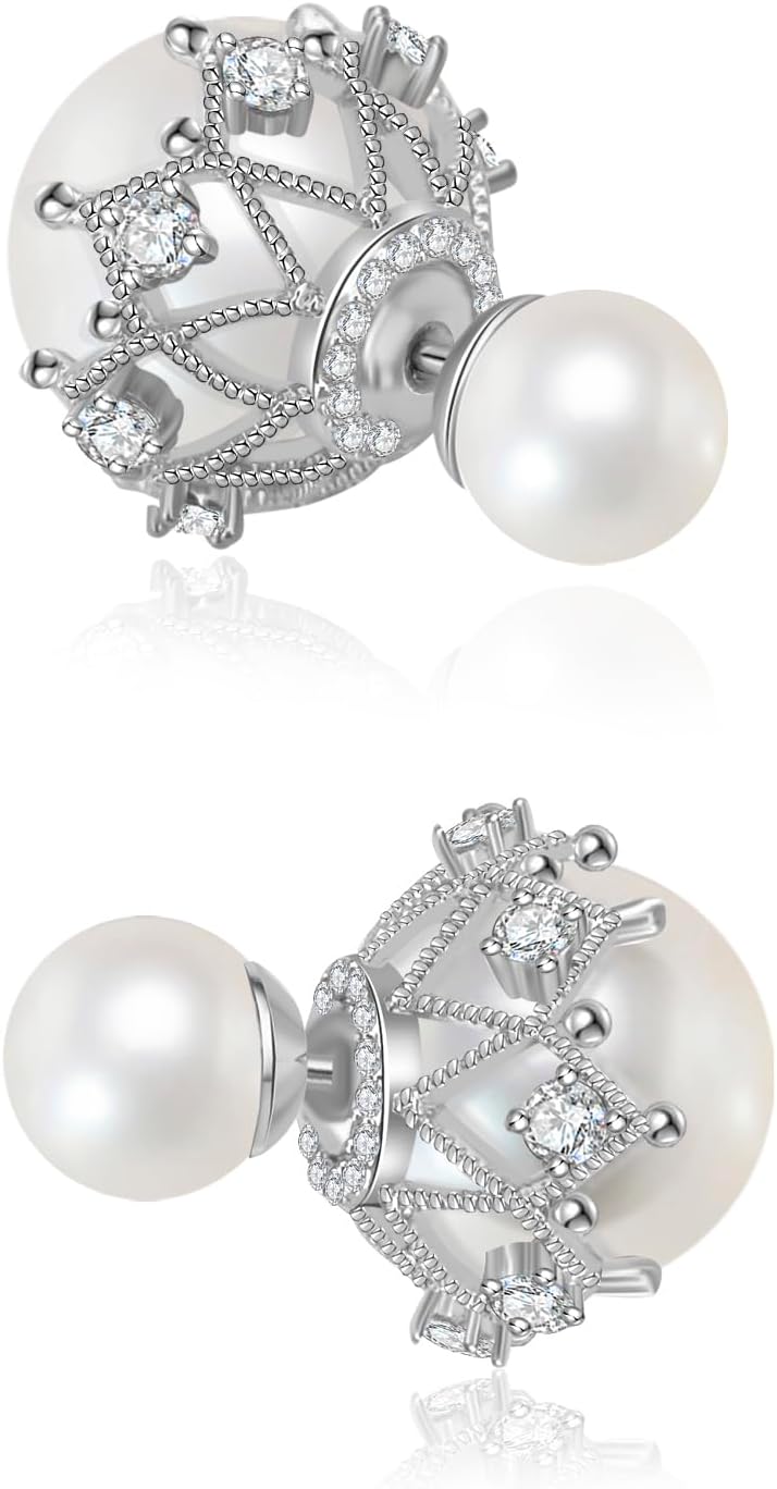Surrounded Forest Store Double Sided Ball Earrings for Women Front and Back Pearl Stud Earrings 2 in 1 Stud Earrings - Image 1